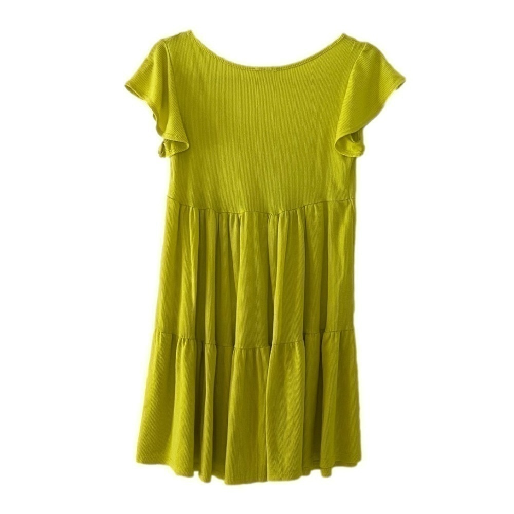 See You Monday Bright Green Ribbed Tiered Ruffle Sleeve Mini Dress, S - Picture 3 of 7